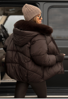 Pikowana Geacă z kapturem i futerkiem Little Snowman ciocolatie