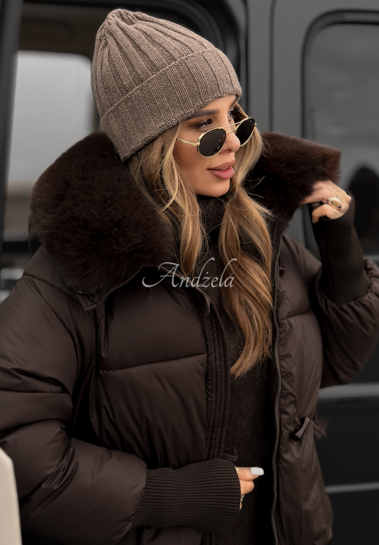 Geacă matlasată cu glugă și blană Little Snowman