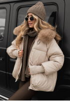 Pikowana Geacă z kapturem i futerkiem Little Snowman bej