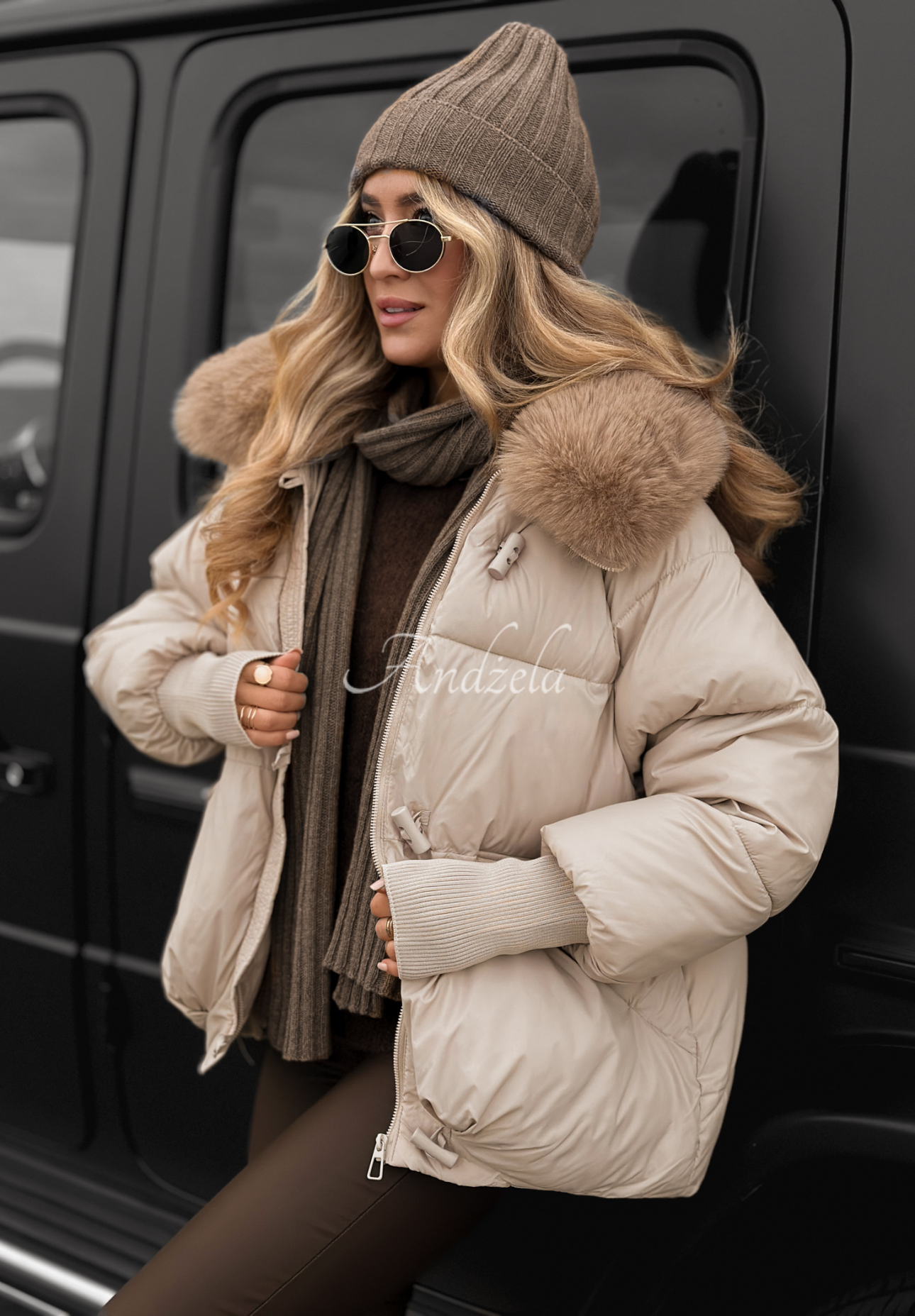 Geacă matlasată cu glugă și blană Little Snowman