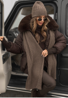 Prążkowany Compleu Căciulă i szalik z kaszmirem Snow Dates bej