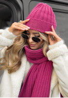 Prążkowany Compleu Căciulă i szalik z kaszmirem Snow Dates fucsia