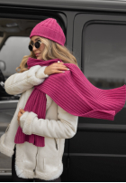 Prążkowany Compleu Căciulă i szalik z kaszmirem Snow Dates fucsia