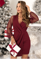 Rochie mini z ozdobnymi rękawami Sweet Gifts burgundowa
