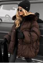 Pikowana Geacă z futerkiem Cold Without You ciocolatie