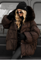 Pikowana Geacă z futerkiem Cold Without You ciocolatie