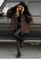 Pikowana Geacă z futerkiem Cold Without You ciocolatie