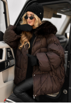 Pikowana Geacă z futerkiem Cold Without You ciocolatie