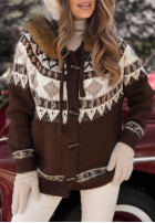 Wzorzysty Pulover z futerkiem Christmas Fireplace ciocolatiu