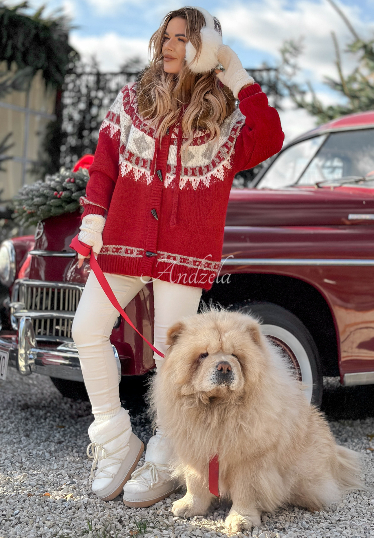 Pulover cu imprimeu și blăniță Christmas Fireplace