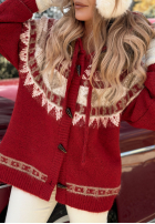 Wzorzysty Pulover z futerkiem Christmas Fireplace roșu