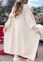 Długi ozdobnie pleciony Cardigan Wrap Yourself ecru