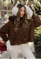 Pulover z kapturem i futerkiem Cinnamon Tea ciocolatiu