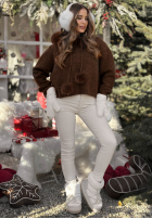 Pulover z kapturem i futerkiem Cinnamon Tea ciocolatiu