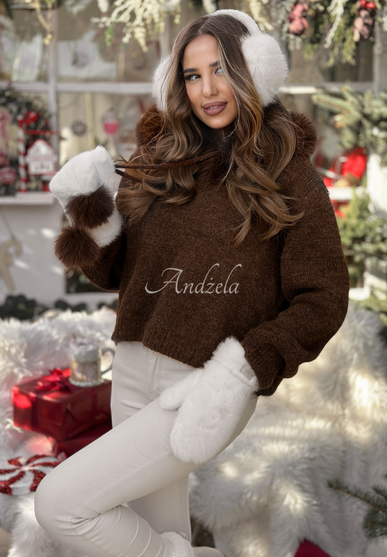 Pulover cu glugă și blăniță Cinnamon Tea