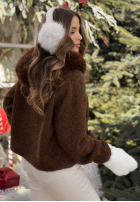 Pulover z kapturem i futerkiem Cinnamon Tea ciocolatiu