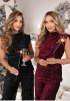 Cekinowa Bluză z marszczeniami Shiny Obsession burgundowa