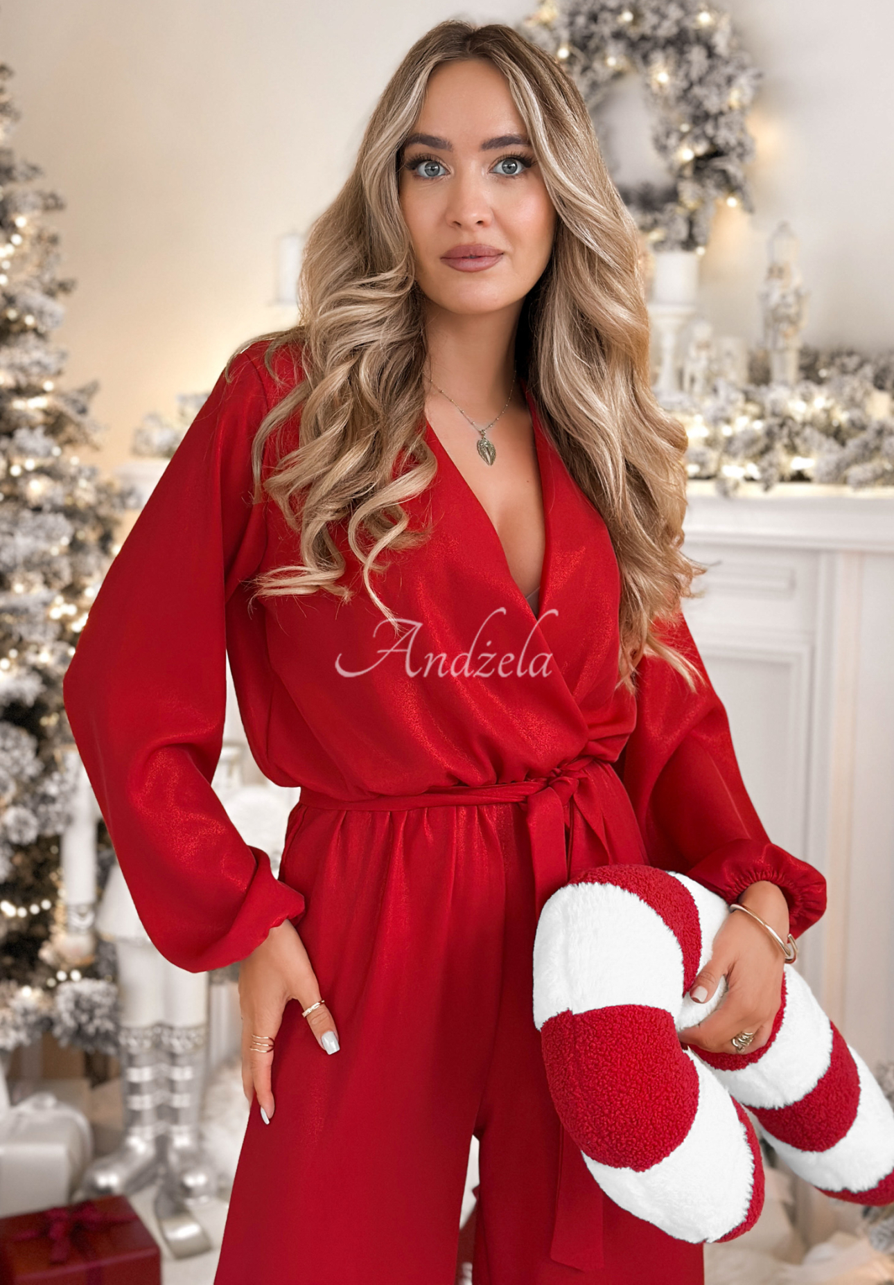 Salopetă lungă strălucitoare din viscoză Mistletoe &amp; Wine