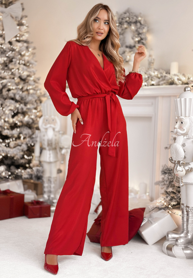Salopetă lungă strălucitoare din viscoză Mistletoe & Wine