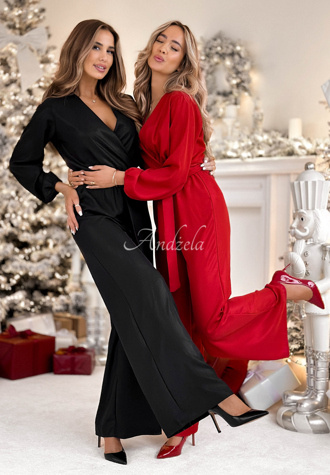 Salopetă lungă strălucitoare din viscoză Mistletoe &amp; Wine