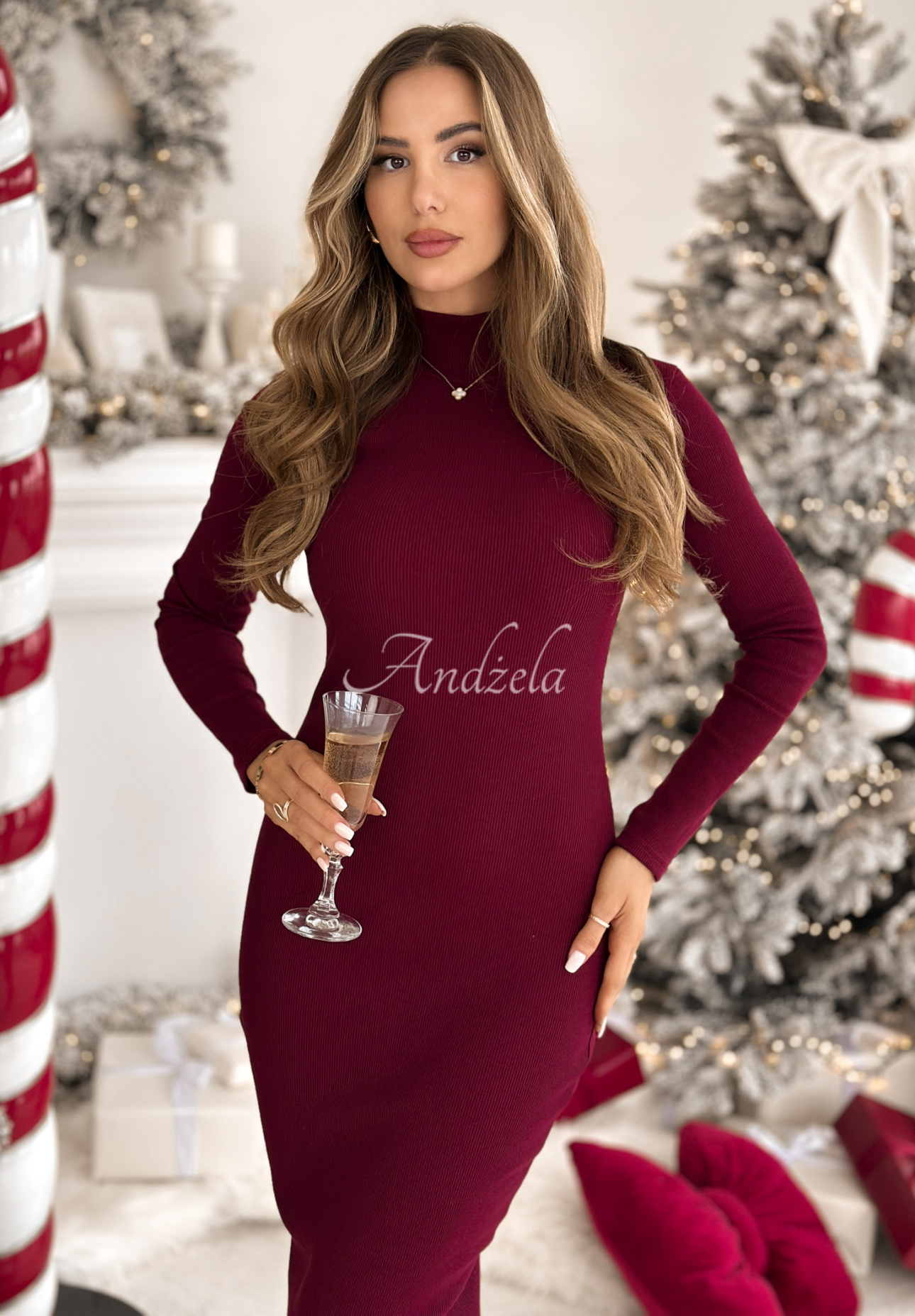 Rochie midi din material striat Smile Again