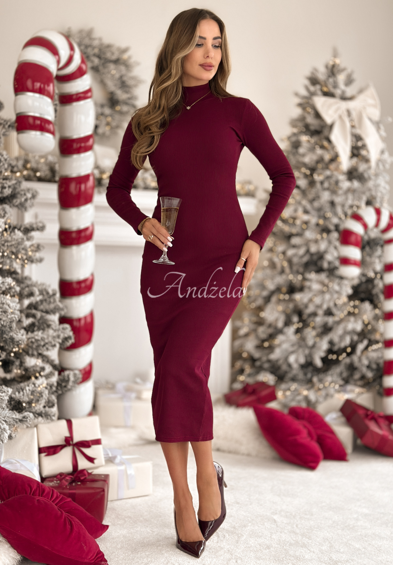 Rochie midi din material striat Smile Again