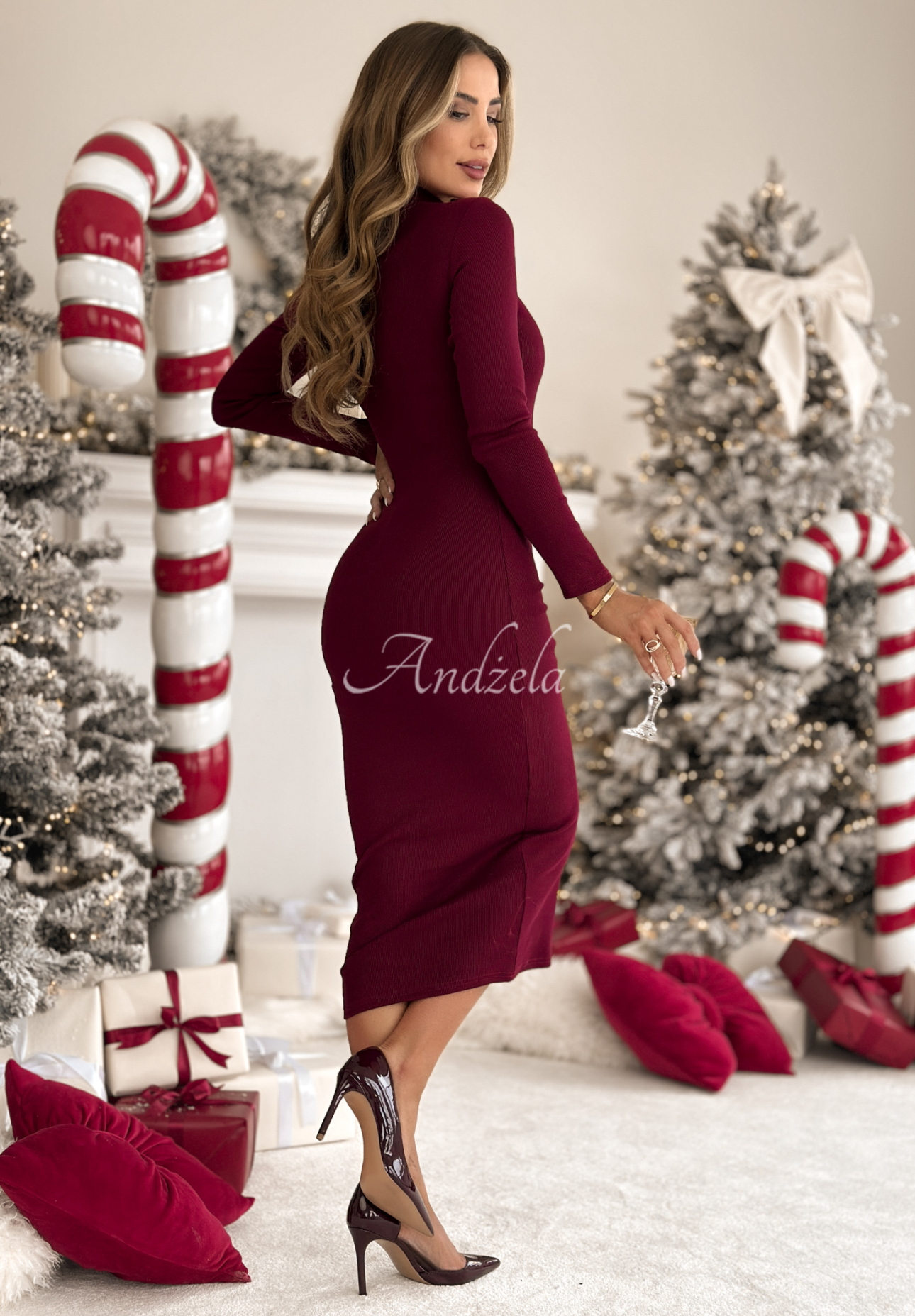 Rochie midi din material striat Smile Again