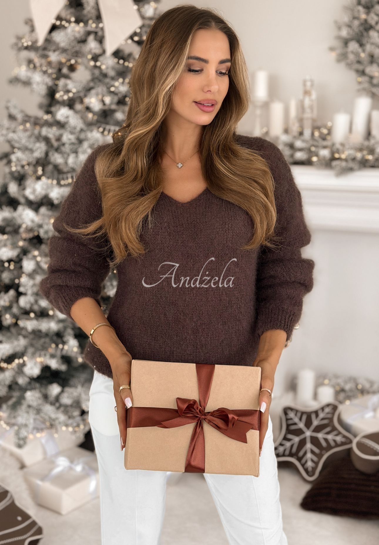 Pulover din mohair cu decolteu în V Sweater Soul