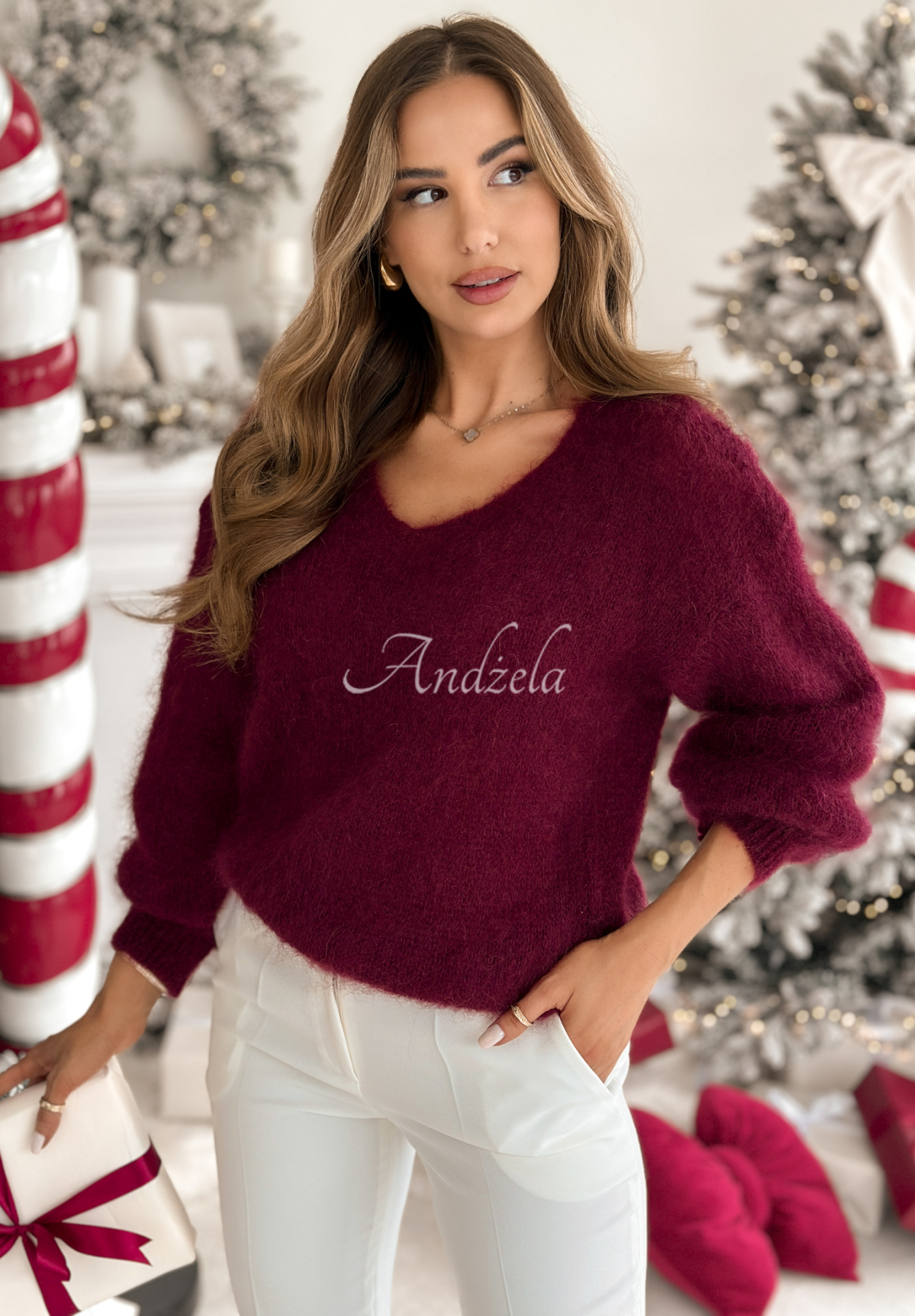 Pulover din mohair cu decolteu în V Sweater Soul
