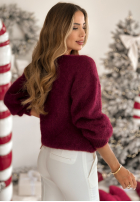 Moherowy Pulover z dekoltem w serek Sweater Soul burgundowy