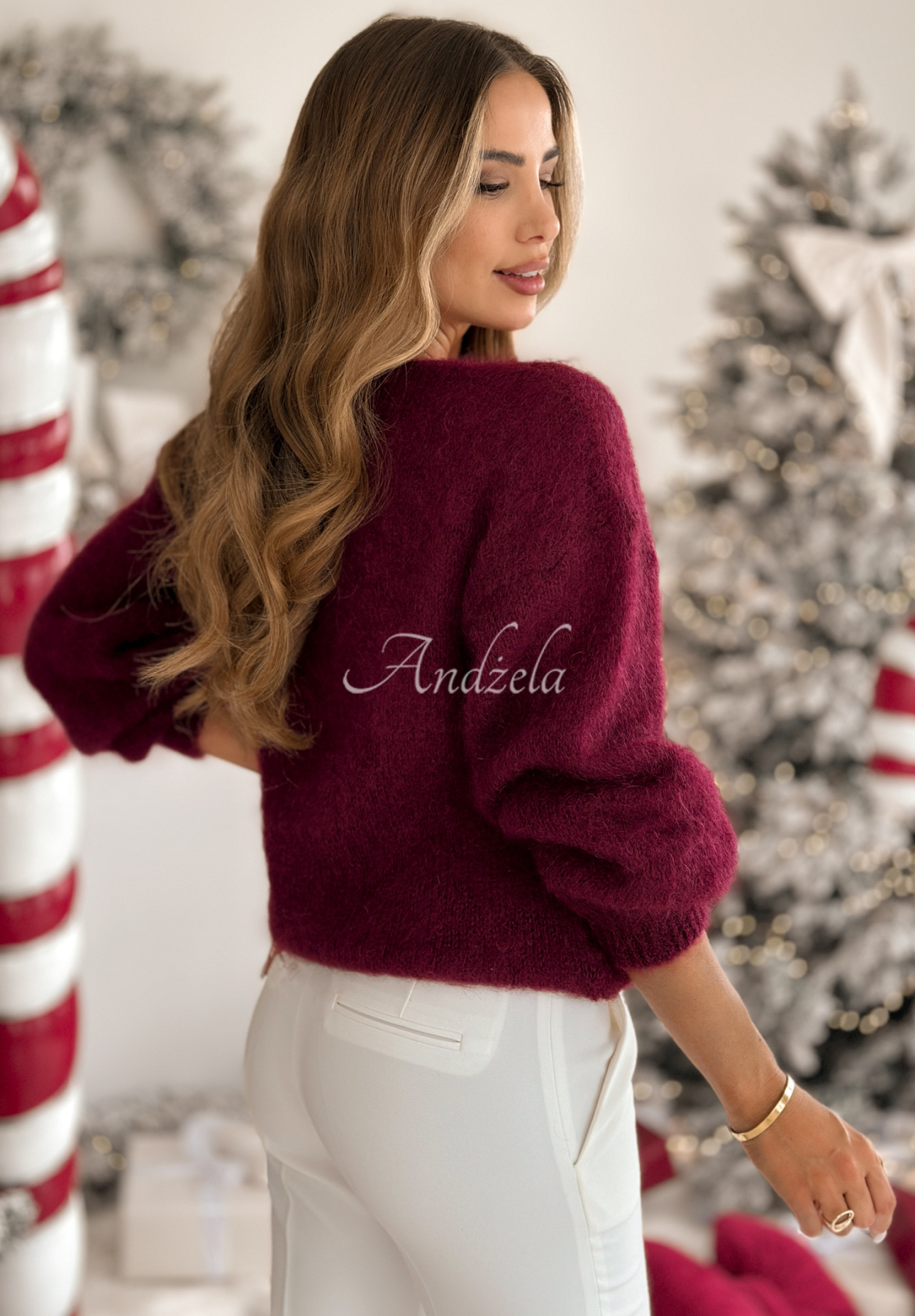 Pulover din mohair cu decolteu în V Sweater Soul