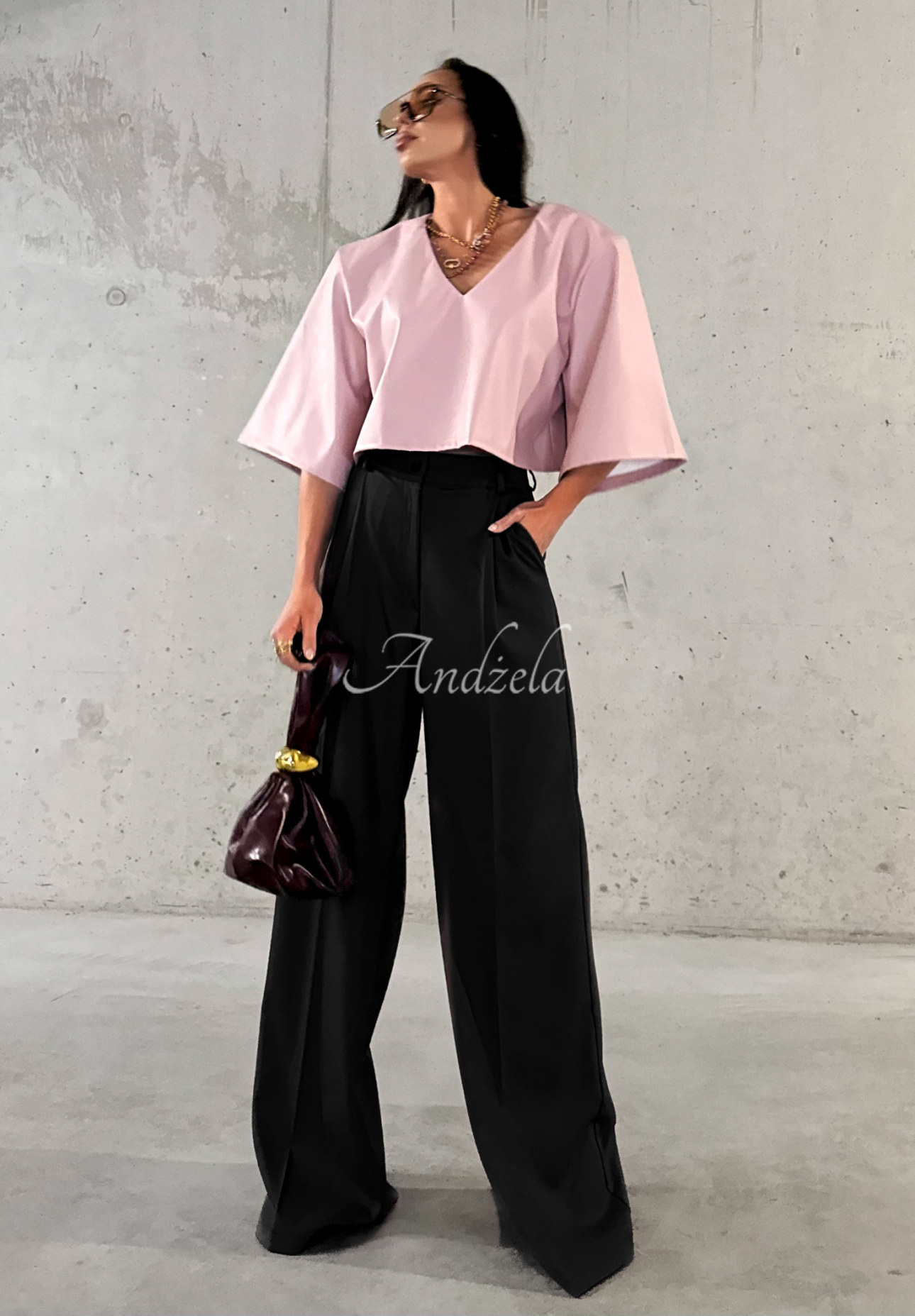 Pantaloni eleganți wide leg din viscoză La Milla Coffee First