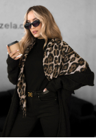 Eșarfă z frędzlami cu model tip panteră Wild Cold beżowo-negru