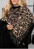 Eșarfă z frędzlami cu model tip panteră Wild Cold beżowo-negru