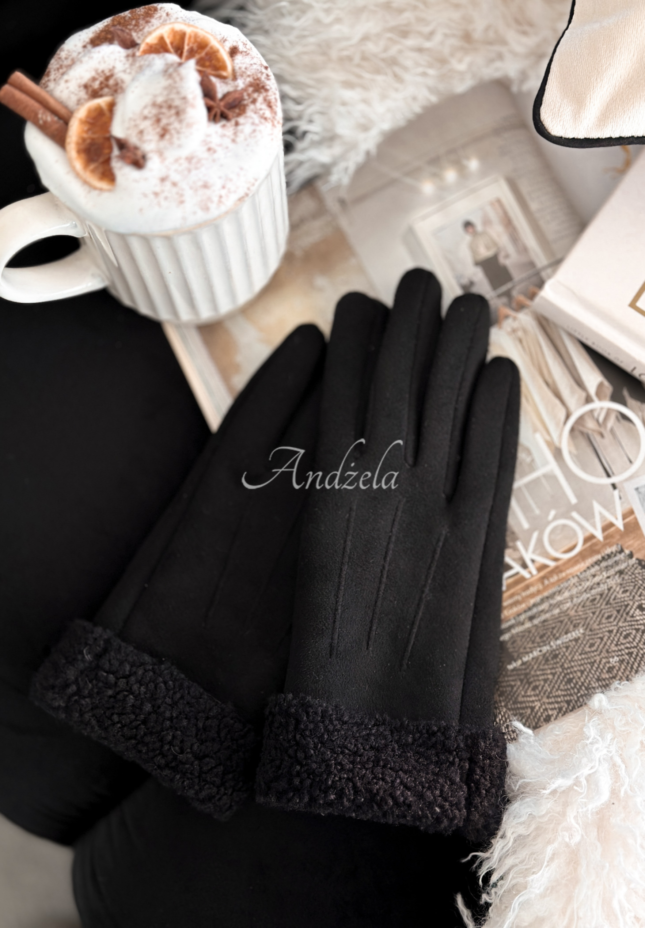 Mănuși din piele întoarsă cu blăniță Frozen Hours