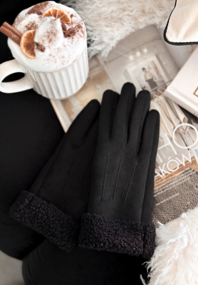 Mănuși din piele întoarsă cu blăniță Frozen Hours