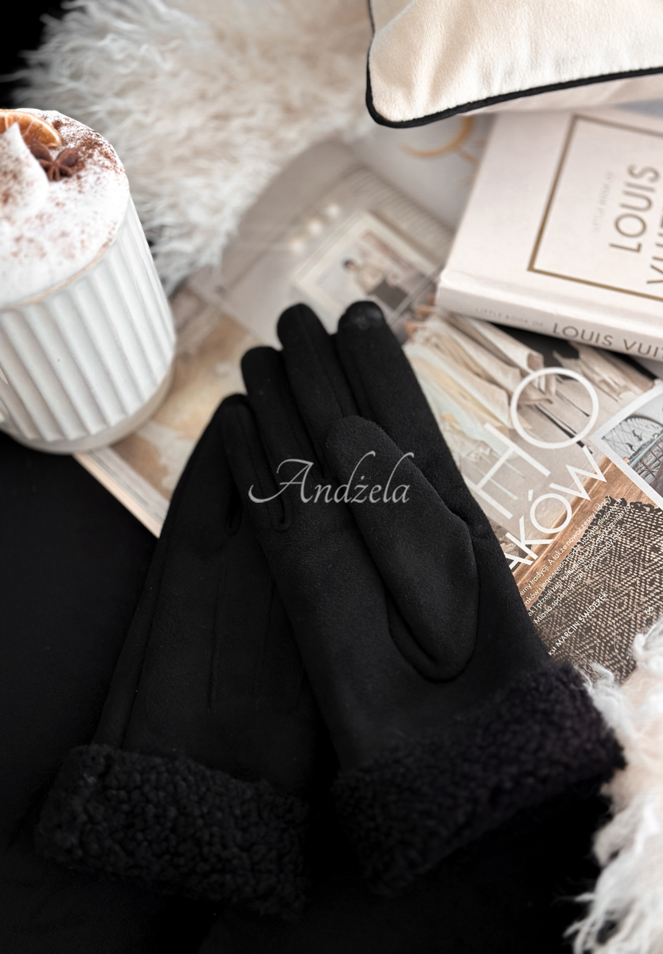 Mănuși din piele întoarsă cu blăniță Frozen Hours