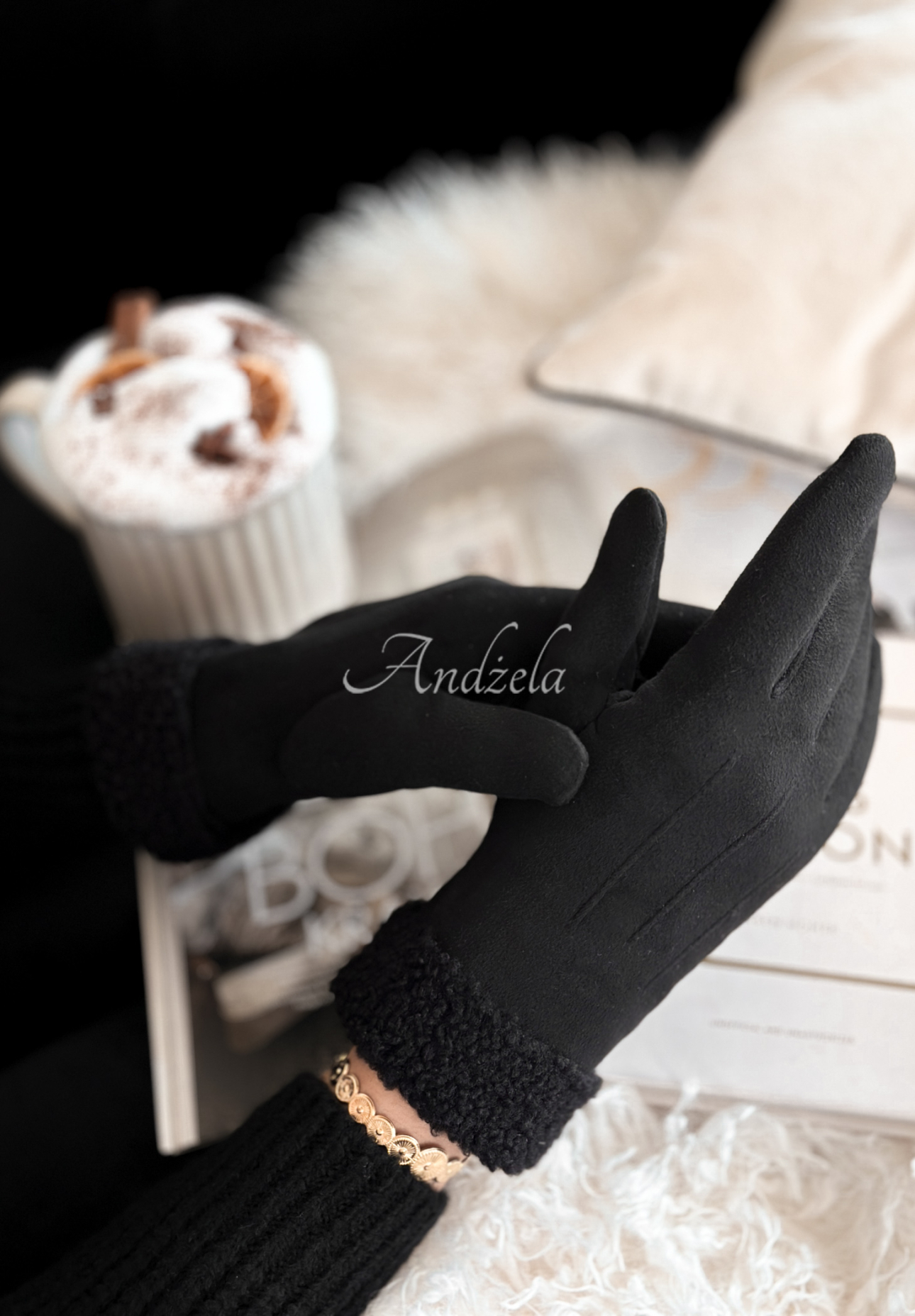 Mănuși din piele întoarsă cu blăniță Frozen Hours