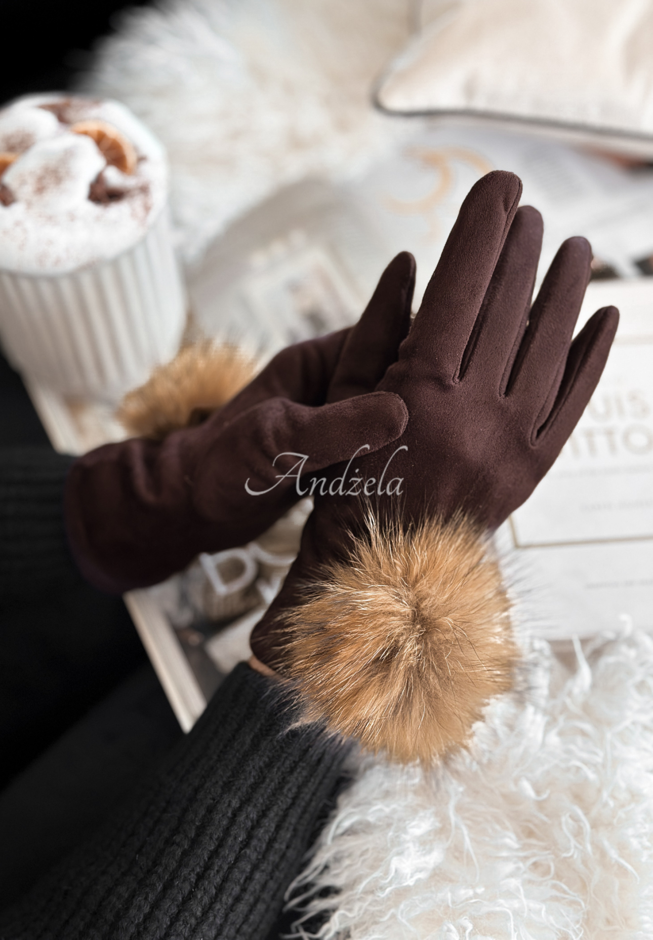 Mănuși din imitație de piele întoarsă Fluffy