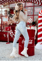 Ușor prążkowany Pulover z golfem Restful Pause bej