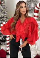 Bluză z lyocellu z falbankami Feels Like Christmas roșie