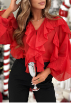 Bluză z lyocellu z falbankami Feels Like Christmas roșie