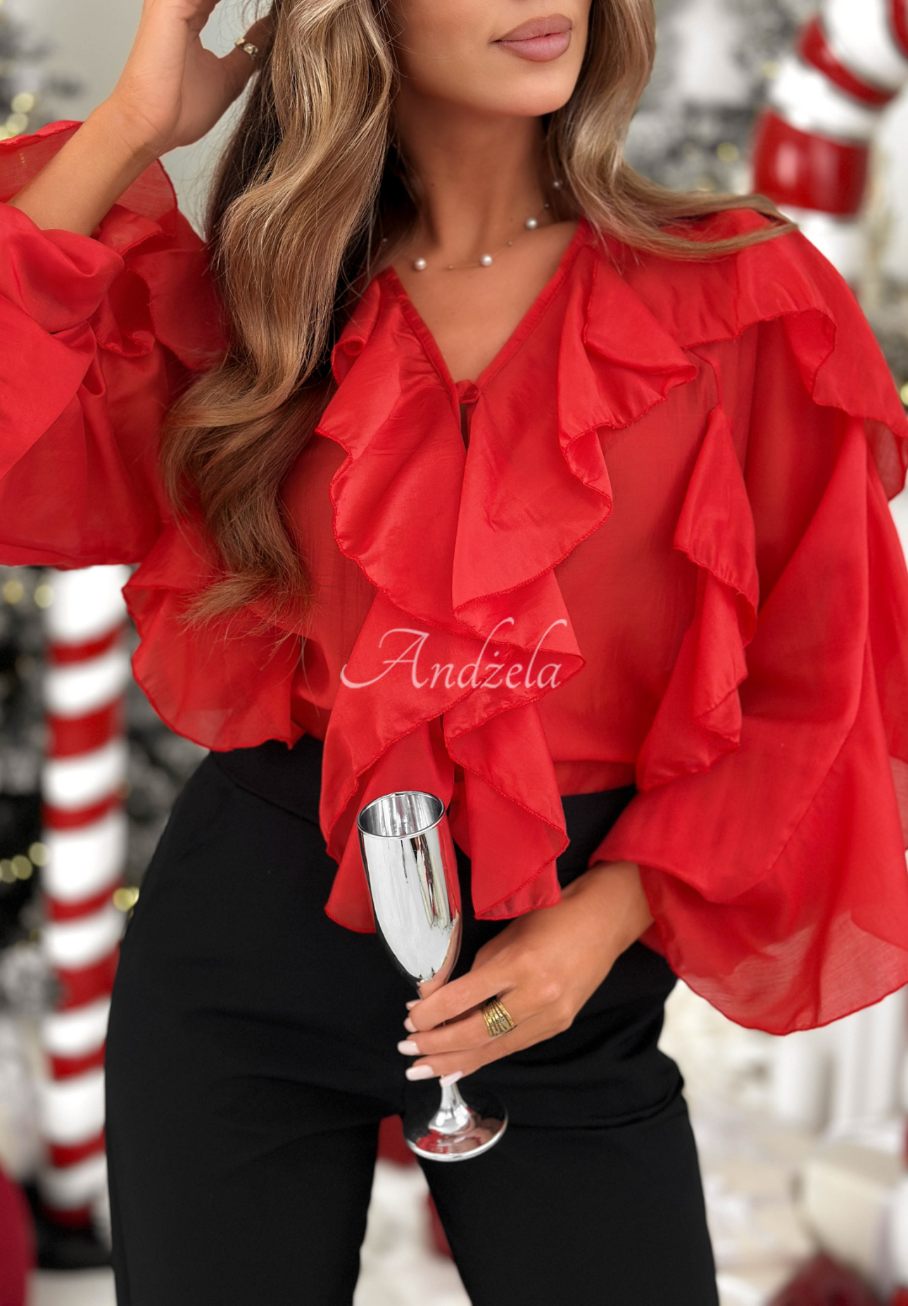 Bluză din lyocell cu volănașe Feels Like Christmas