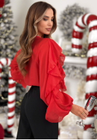 Bluză z lyocellu z falbankami Feels Like Christmas roșie