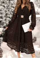 Długa koronkowa Rochie z paskiem Half Of Me ciocolatie