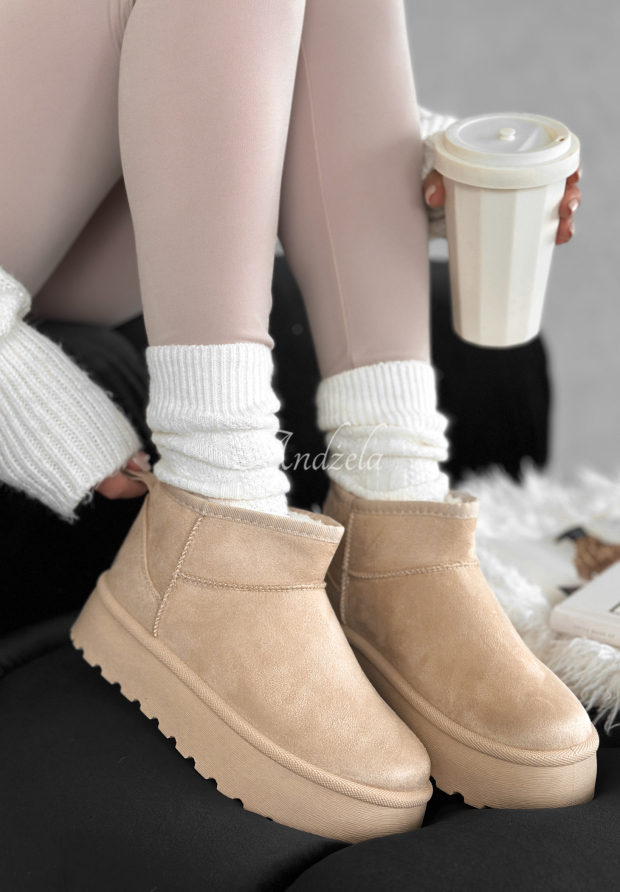 Botine din imitație de piele &icirc;ntoarsă Crunchy Snow