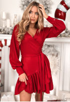 Kopertowa błyszcząca Rochie z bufkami Your Song roșie