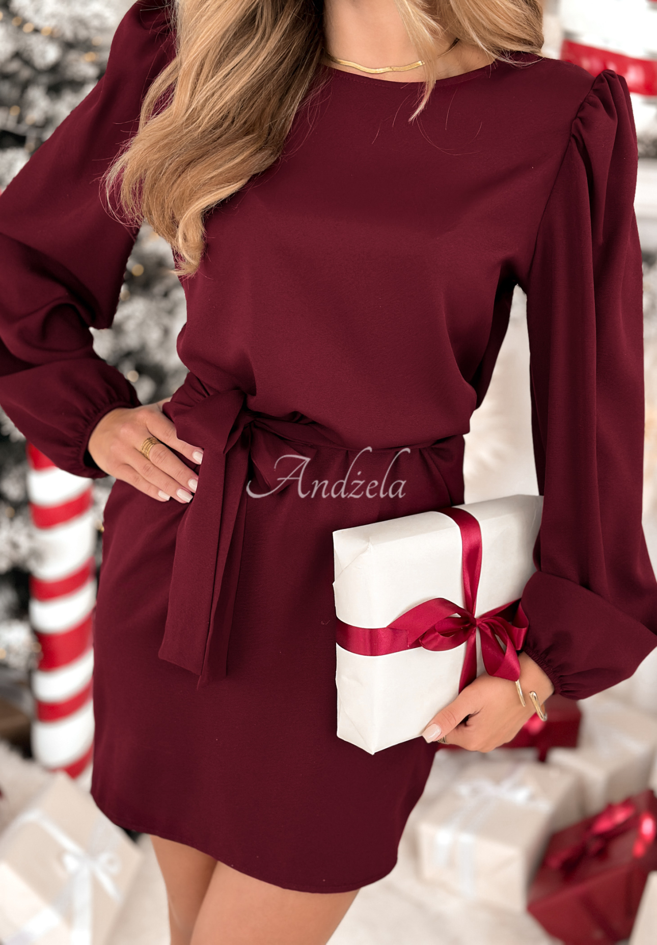 Rochie Crazy About You cu mâneci bufante și cordon