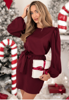 Rochie z bufkami i paskiem Crazy About You  burgundowa