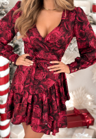 Kopertowa Rochie z bufkami w kwiaty Your Song burgundowa